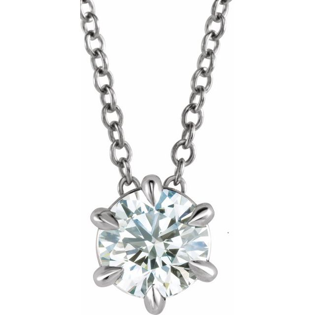 14K White Gold 1/4 CT Natural Diamond Adjustable Solitaire Necklace