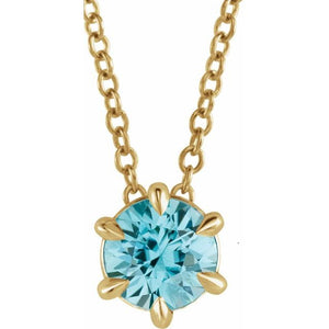 Natural Aquamarine Round Solitaire Necklace in 14K Gold, Sterling Silver & Platinum