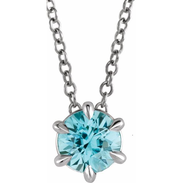 Natural Aquamarine Round Solitaire Necklace in 14K Gold, Sterling Silver & Platinum