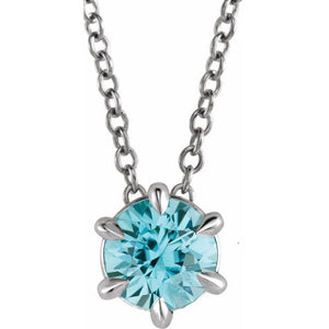 Natural Aquamarine Round Solitaire Necklace in 14K Gold, Sterling Silver & Platinum