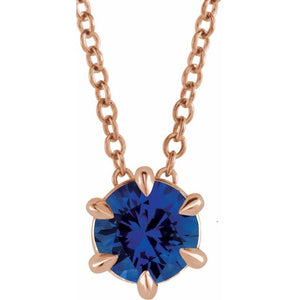 Natural Aquamarine Round Solitaire Necklace in 14K Gold, Sterling Silver & Platinum