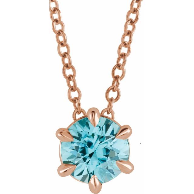Natural Aquamarine Round Solitaire Necklace in 14K Gold, Sterling Silver & Platinum