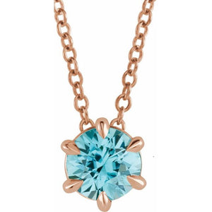 Natural Aquamarine Round Solitaire Necklace in 14K Gold, Sterling Silver & Platinum