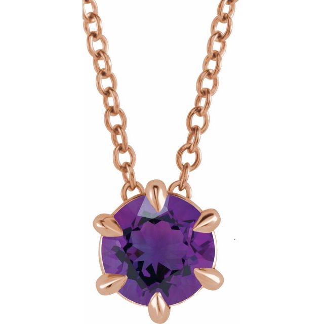 Natural Amethyst Solitaire Necklace in 14K Gold, Silver & Platinum