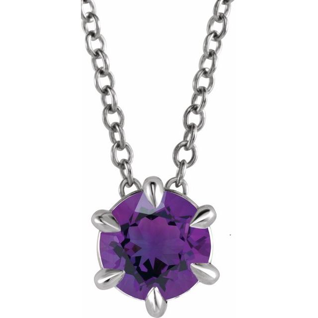 Natural Amethyst Solitaire Necklace in 14K Gold, Silver & Platinum