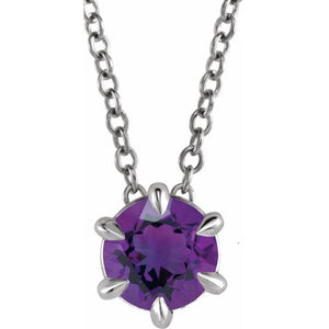 Natural Amethyst Solitaire Necklace in 14K Gold, Silver & Platinum