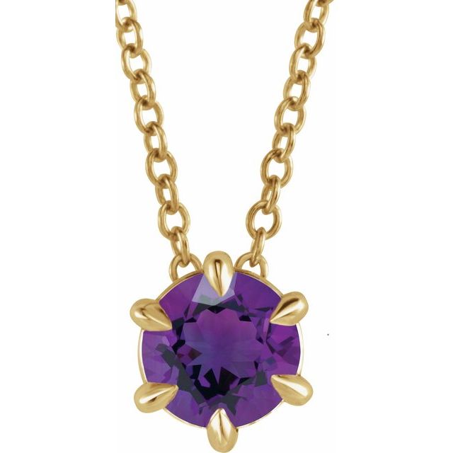 Natural Amethyst Solitaire Necklace in 14K Gold, Silver & Platinum