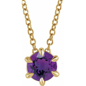 Natural Amethyst Solitaire Necklace in 14K Gold, Silver & Platinum