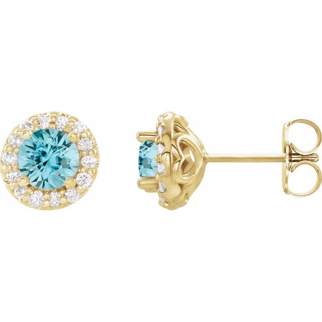 1/10 CTW Natural Blue Zircon and Diamond Halo Earrings in 14K Gold, Silver & Platinum