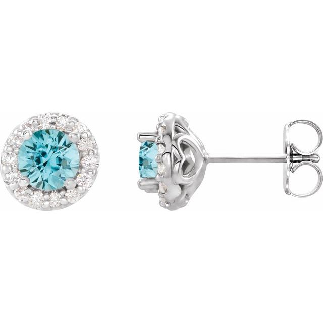 1/10 CTW Natural Blue Zircon and Diamond Halo Earrings in 14K Gold, Silver & Platinum