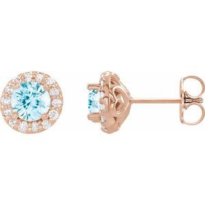 1/10 CTW Natural Blue Zircon and Diamond Halo Earrings in 14K Gold, Silver & Platinum