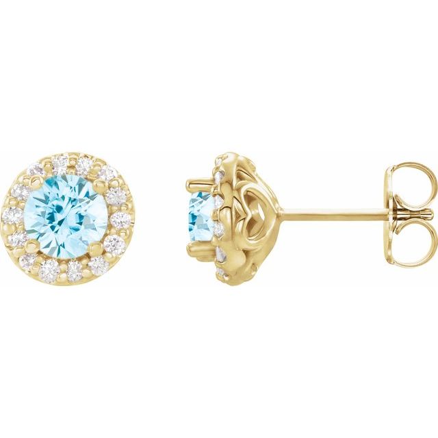 1/10 CTW Natural Blue Zircon and Diamond Halo Earrings in 14K Gold, Silver & Platinum