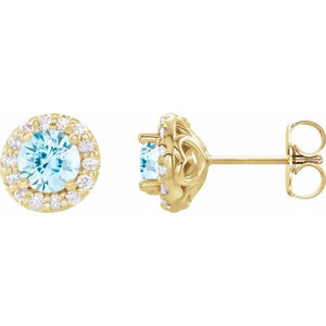1/10 CTW Natural Blue Zircon and Diamond Halo Earrings in 14K Gold, Silver & Platinum