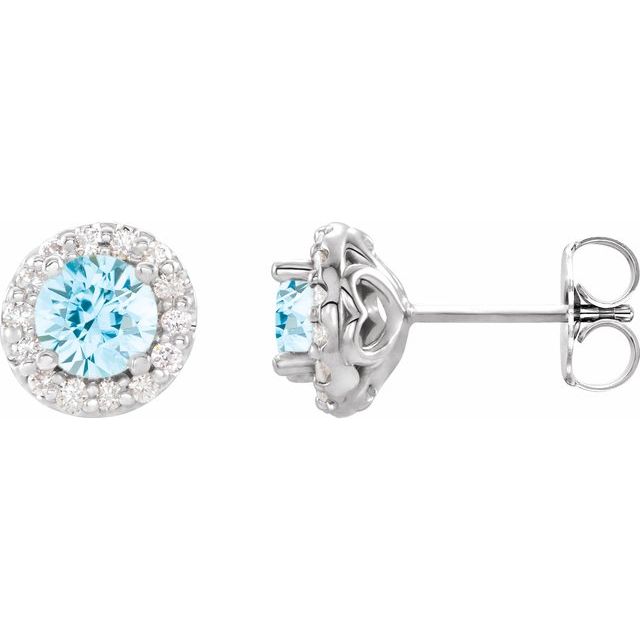 1/10 CTW Natural Blue Zircon and Diamond Halo Earrings in 14K Gold, Silver & Platinum