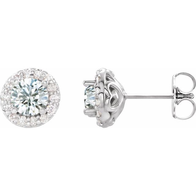 1/10 CTW Natural Blue Zircon and Diamond Halo Earrings in 14K Gold, Silver & Platinum