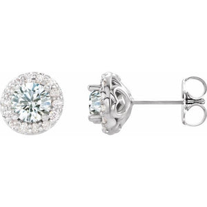 1/10 CTW Natural Blue Zircon and Diamond Halo Earrings in 14K Gold, Silver & Platinum