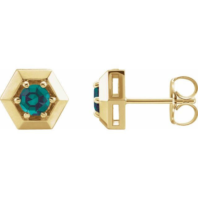 Solitaire Hexagon Lab-Grown Alexandrite Stud Earrings in 14K Gold, Platinum & Silver