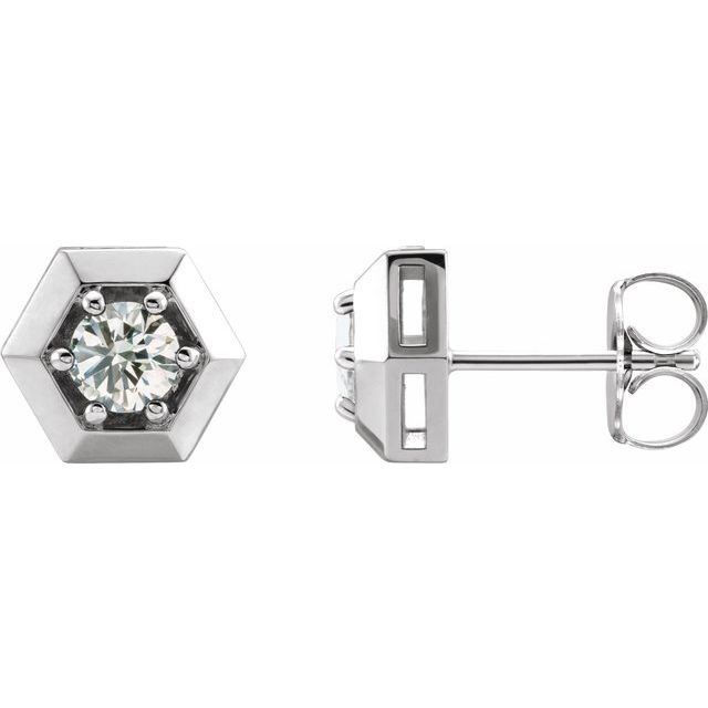 14K Gold Solitaire Hexagon Stud Earrings