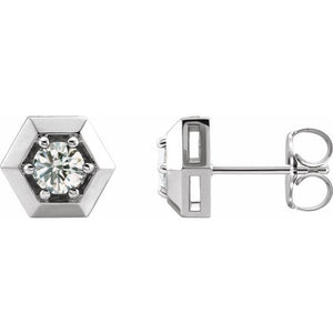 14K Gold Solitaire Hexagon Stud Earrings