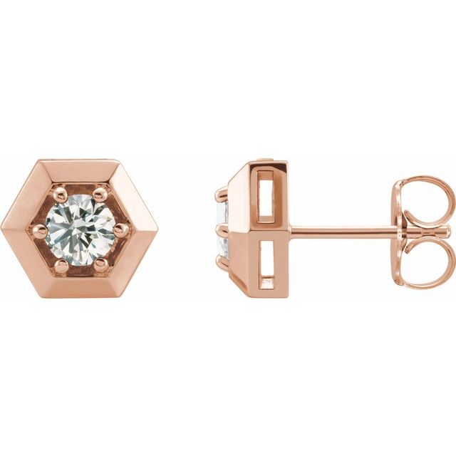 14K Gold Solitaire Hexagon Stud Earrings