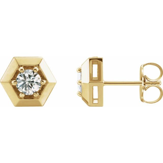 14K Gold Solitaire Hexagon Stud Earrings