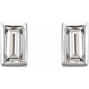 14K White Gold .07 CTW Natural Diamond Baguette Earrings