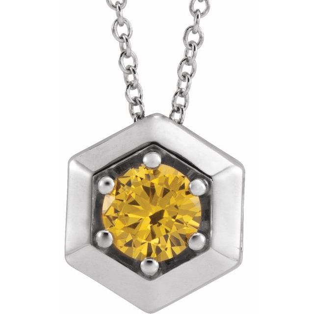 14K Gold Natural Diamond Solitaire Geometric Necklace