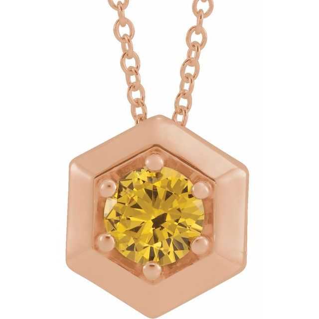 14K Gold Natural Diamond Solitaire Geometric Necklace