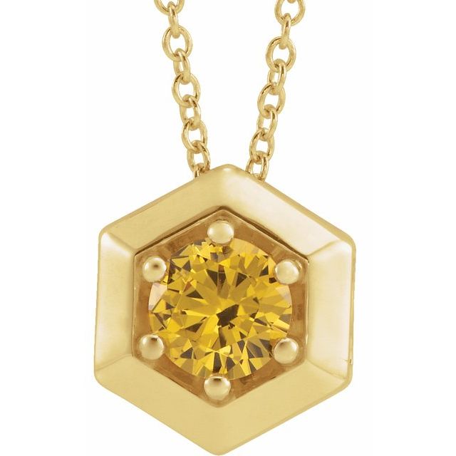 14K Gold Natural Diamond Solitaire Geometric Necklace