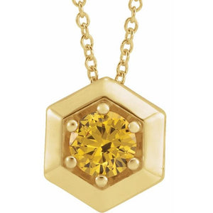 14K Gold Natural Diamond Solitaire Geometric Necklace