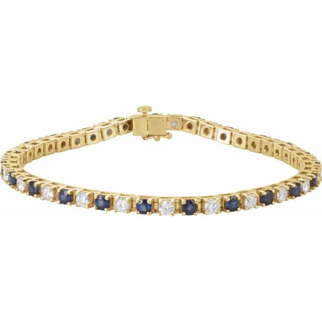14K Gold Lab-Grown Blue Sapphire And Diamond Line Bracelet