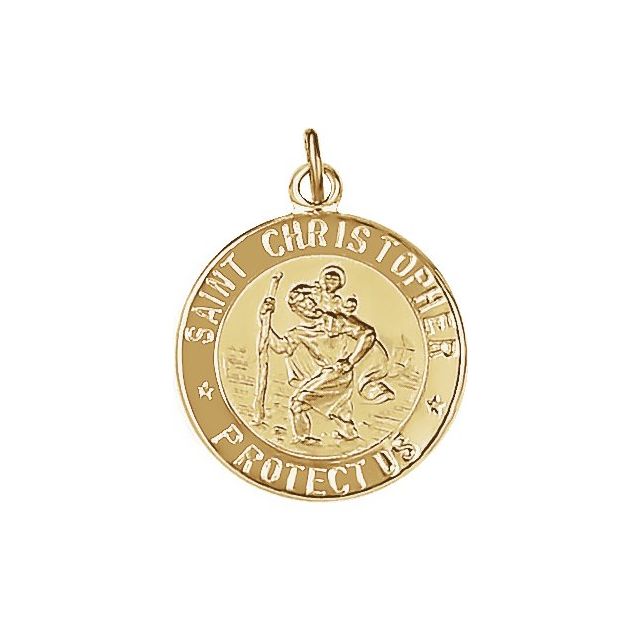 14K Yellow Gold 29 mm St. Christopher Pendant - Luxurious Protection Medal