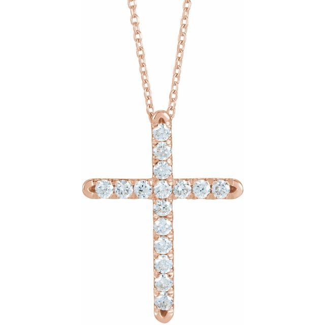 14K Gold Natural Diamond French-Set Cross Pendant