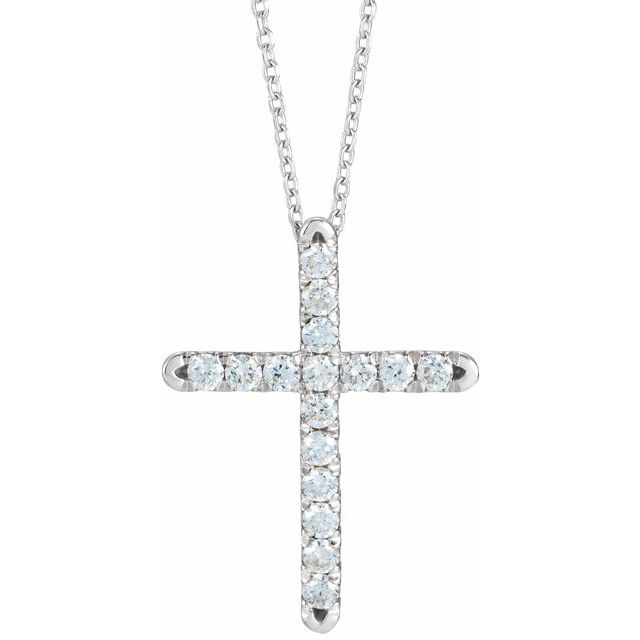 14K Gold Natural Diamond French-Set Cross Pendant