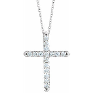 14K Gold Natural Diamond French-Set Cross Pendant