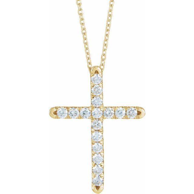14K Gold Natural Diamond French-Set Cross Pendant