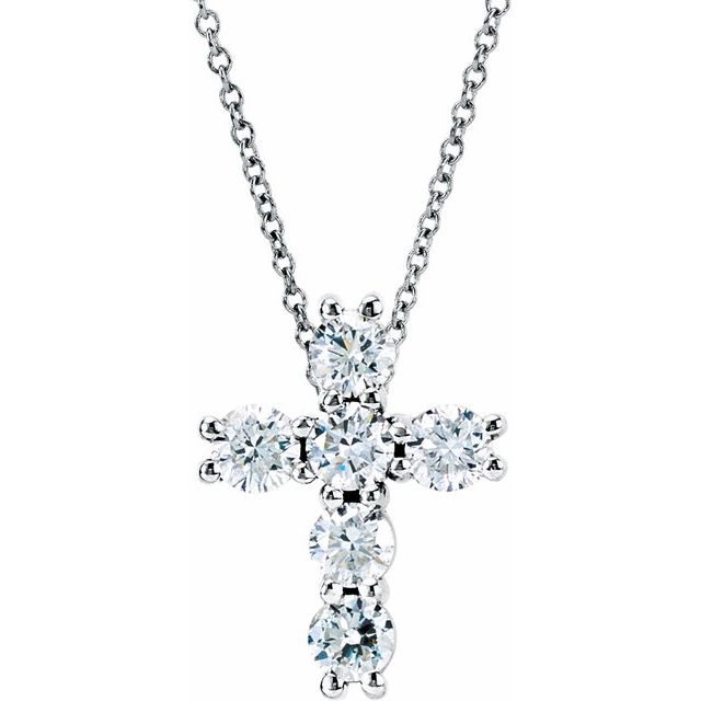 14K Rose Gold 18" Natural Diamond Cross Necklace - Elegant Design