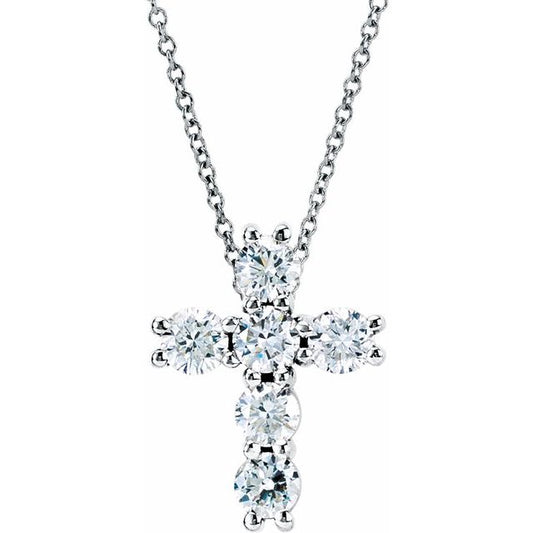1/4 CTW Lab-Grown Diamond Round Cross Necklace in 14K Gold