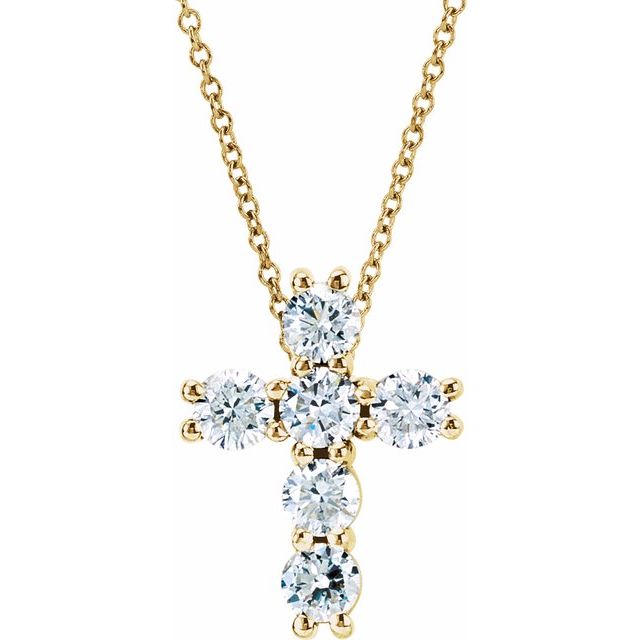 14K Rose Gold 18" Natural Diamond Cross Necklace - Elegant Design