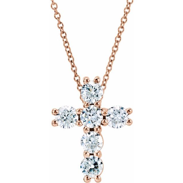 14K Rose Gold 18" Natural Diamond Cross Necklace - Elegant Design