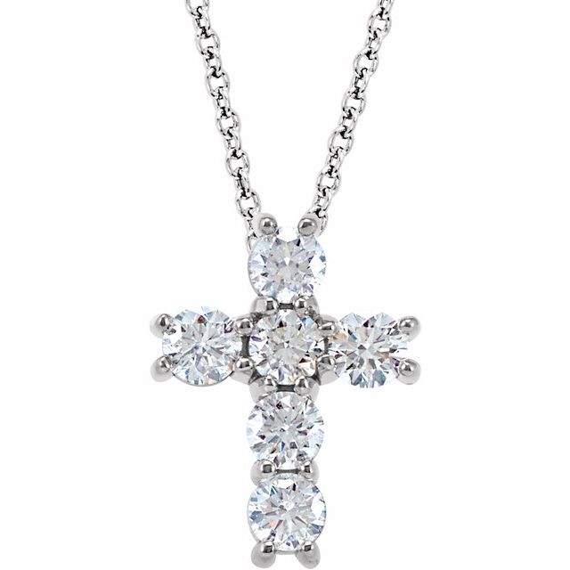 14K Rose Gold 18" Natural Diamond Cross Necklace - Elegant Design