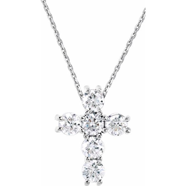 14K Rose Gold 18" Natural Diamond Cross Necklace - Elegant Design