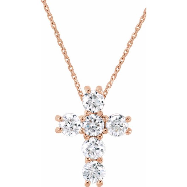 14K Rose Gold 18" Natural Diamond Cross Necklace - Elegant Design