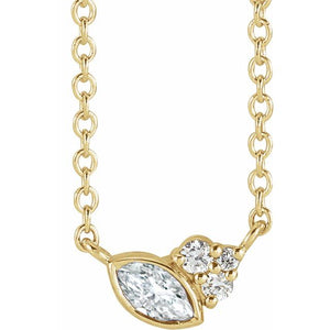 1/10 CTW Natural Marquise Diamond Scattered Multi-Shaped Necklace in 14K Gold & Platinum