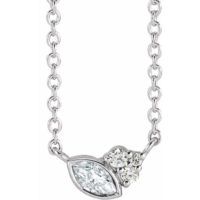 1/10 CTW Natural Marquise Diamond Scattered Multi-Shaped Necklace in 14K Gold & Platinum
