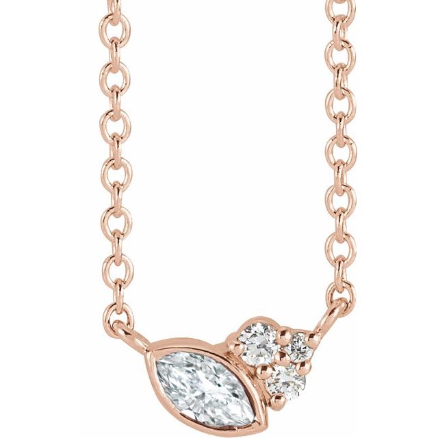 1/10 CTW Natural Marquise Diamond Scattered Multi-Shaped Necklace in 14K Gold & Platinum