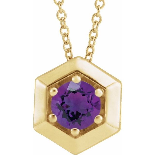 14K Gold Natural Diamond Solitaire Geometric Necklace