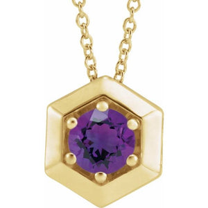 14K Gold Natural Diamond Solitaire Geometric Necklace