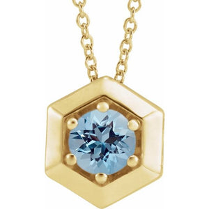 14K Gold Natural Diamond Solitaire Geometric Necklace