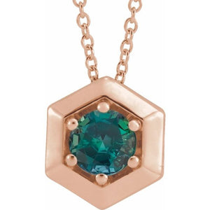 14K Gold Natural Diamond Solitaire Geometric Necklace